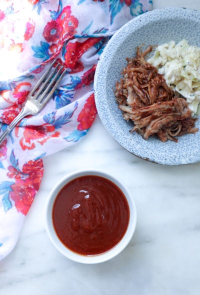 Easy Keto BBQ Sauce with pulled pork and Cole slaw