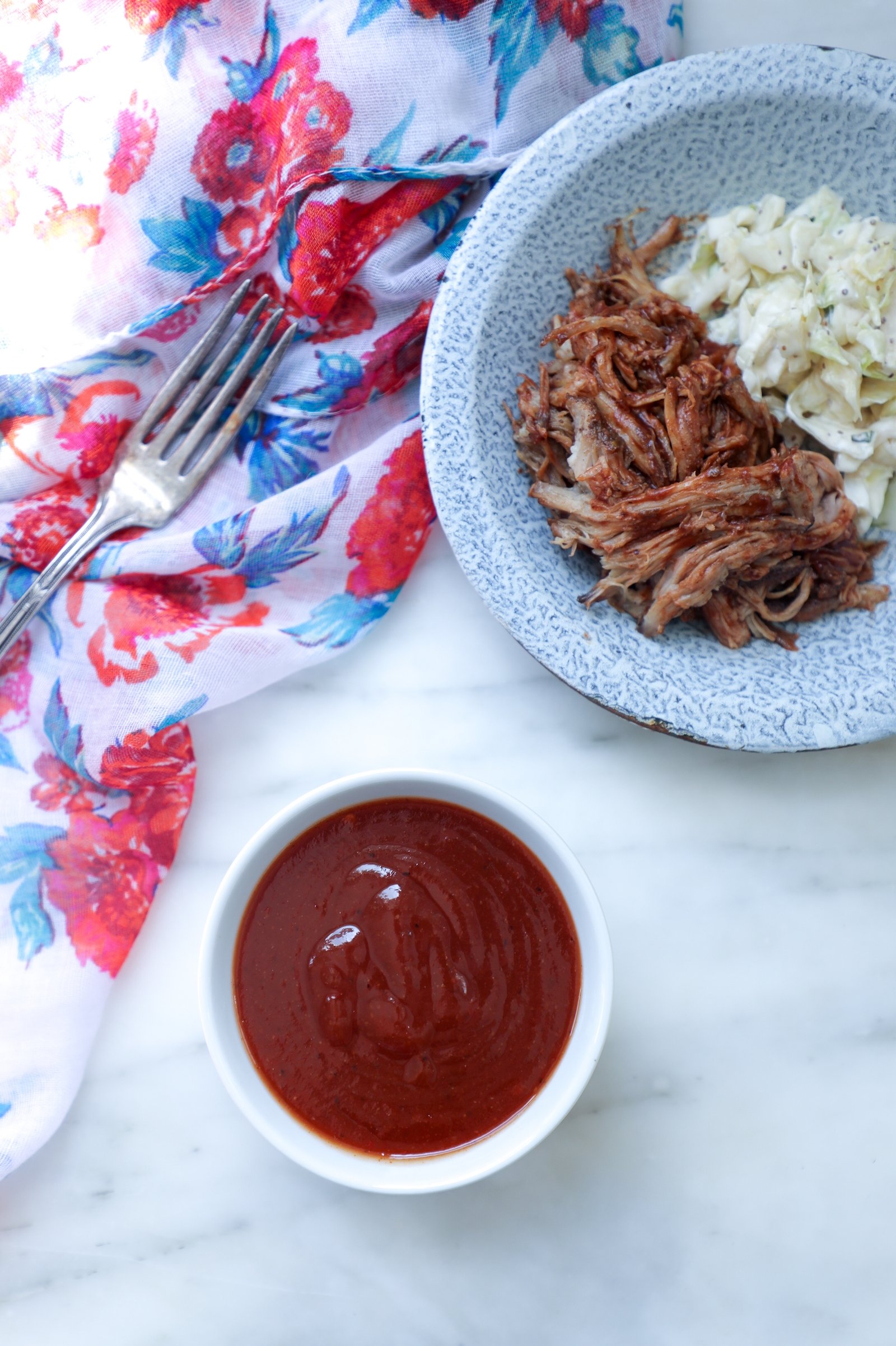 Easy Keto BBQ Sauce with pulled pork and Cole slaw