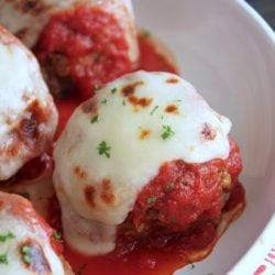 Keto Meatballs Parmesan with melted cheese