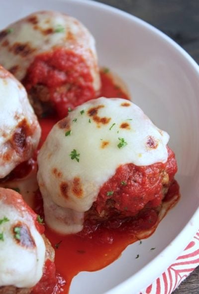 Keto Meatballs Parmesan with melted cheese