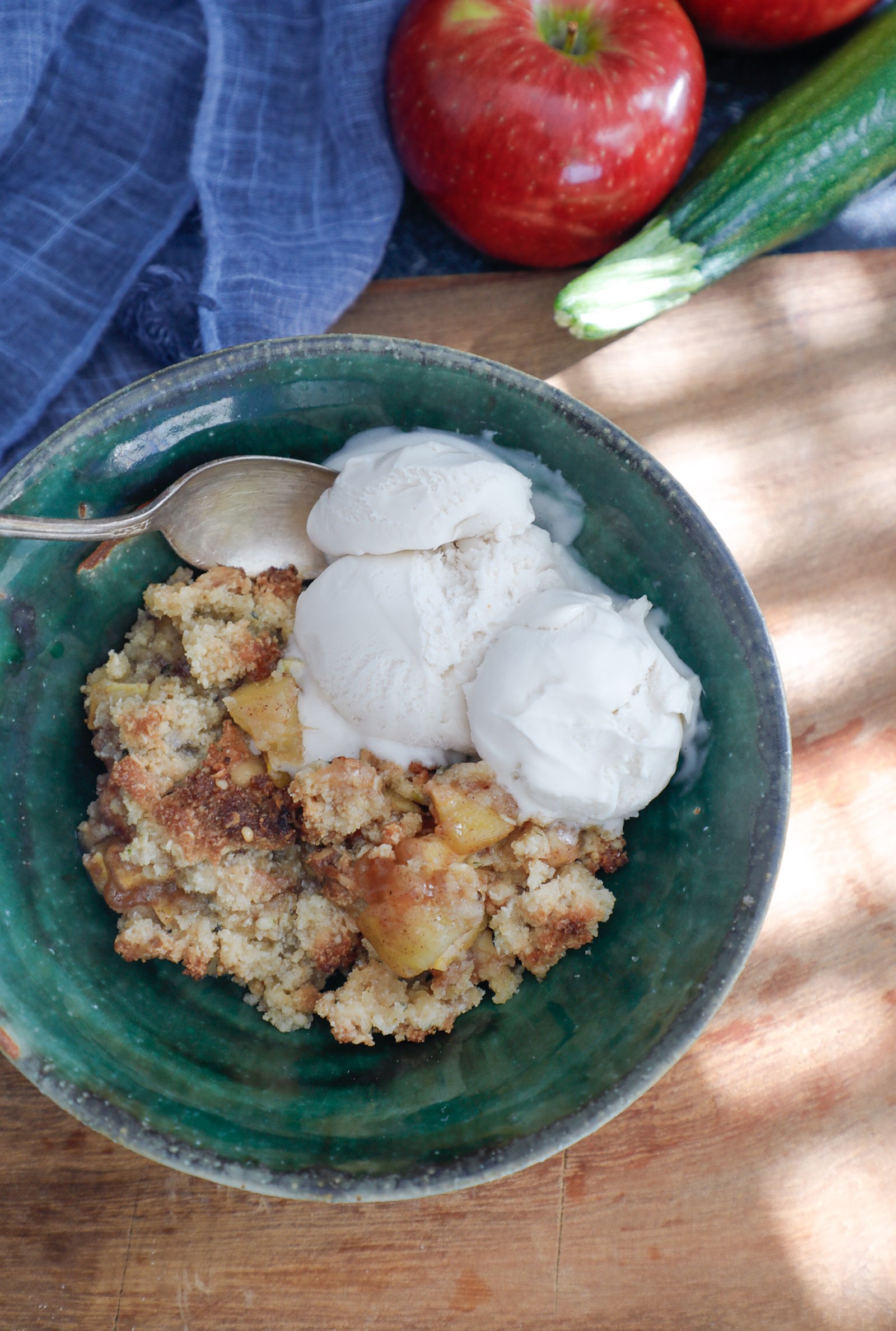 Keto Apple Crisp with sugar free vanilla ice cream on top