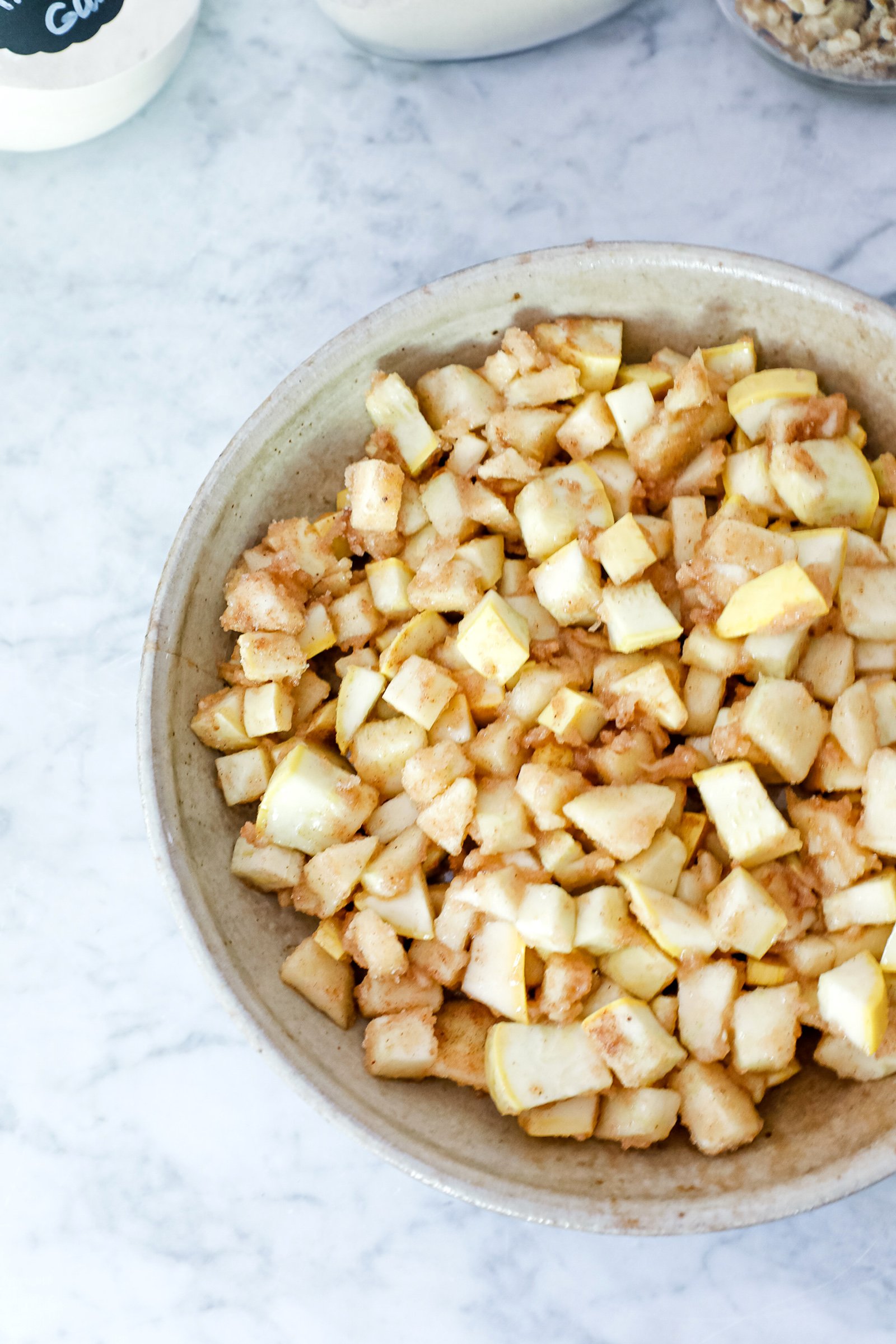 chopped and seasoned apples and squash ready to bake i