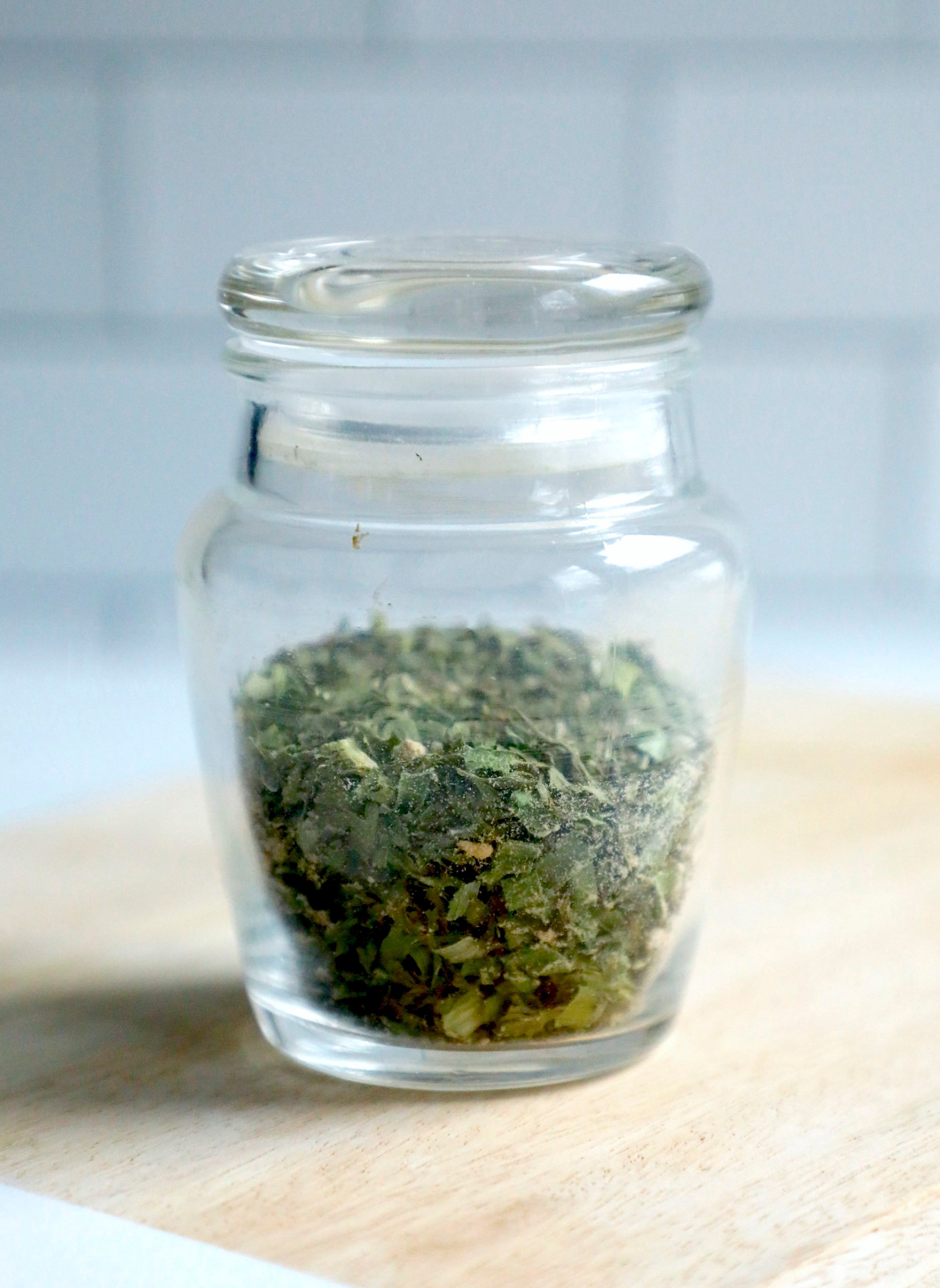 Dairy Free Ranch Seasoning homemade and in a glass jar for storage